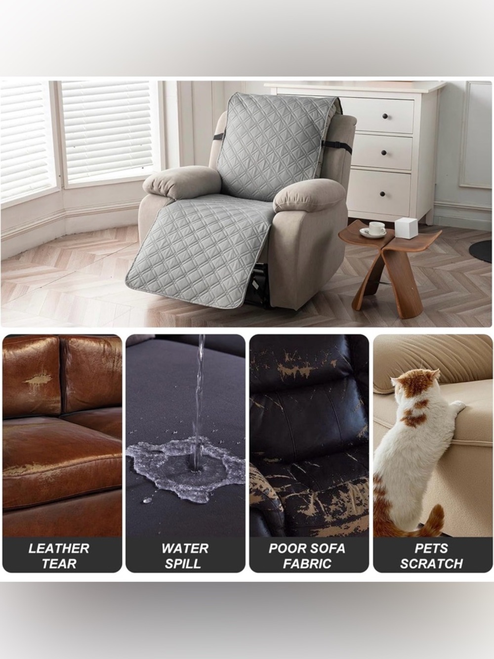 β¨ Waterproof Recliner Chair Cover β Light Grey (23.6β) β¨πΎ - Picture 6 of 8